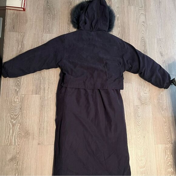 Goose Down Fox fur Navy Blue Maxi removable Genuine collar Hood Vintage S - Picture 15 of 16
